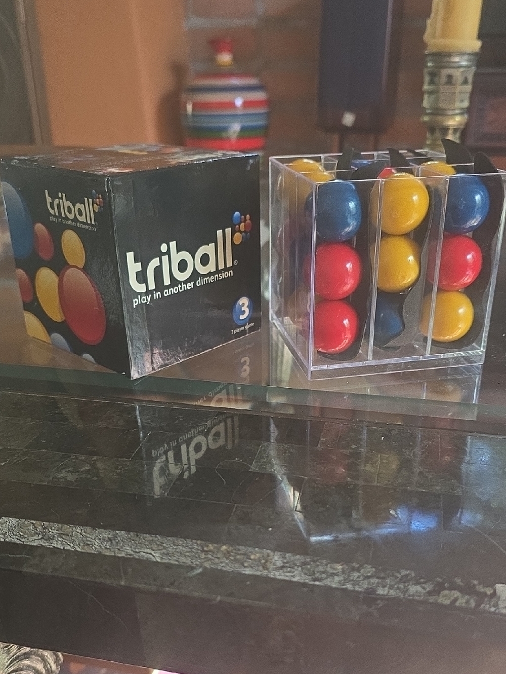 Triball Play Puzzle with Red, Yellow, Navy Spheres
